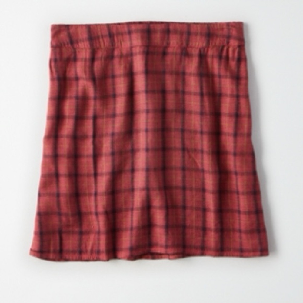 AE Burgundy High Waisted Plaid Mini Skirt